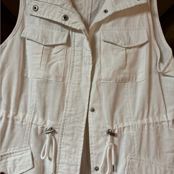 new directions White Sleeveless Cargo Utility Vest with Drawstring NEVER WORN!!! - Picture 2 of 5